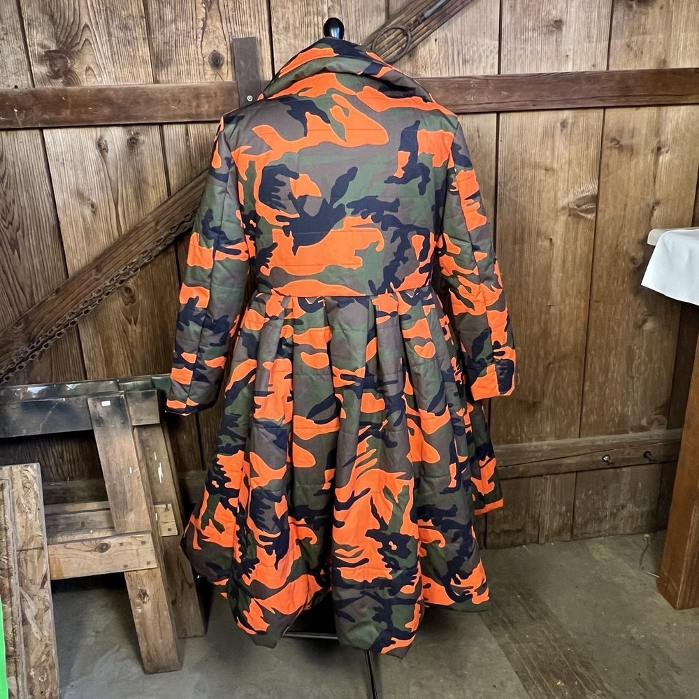 AZALEA WANG Midtown Peplum Puffer Trench Women's Size 1X Camo Orange Black - Picture 4 of 13